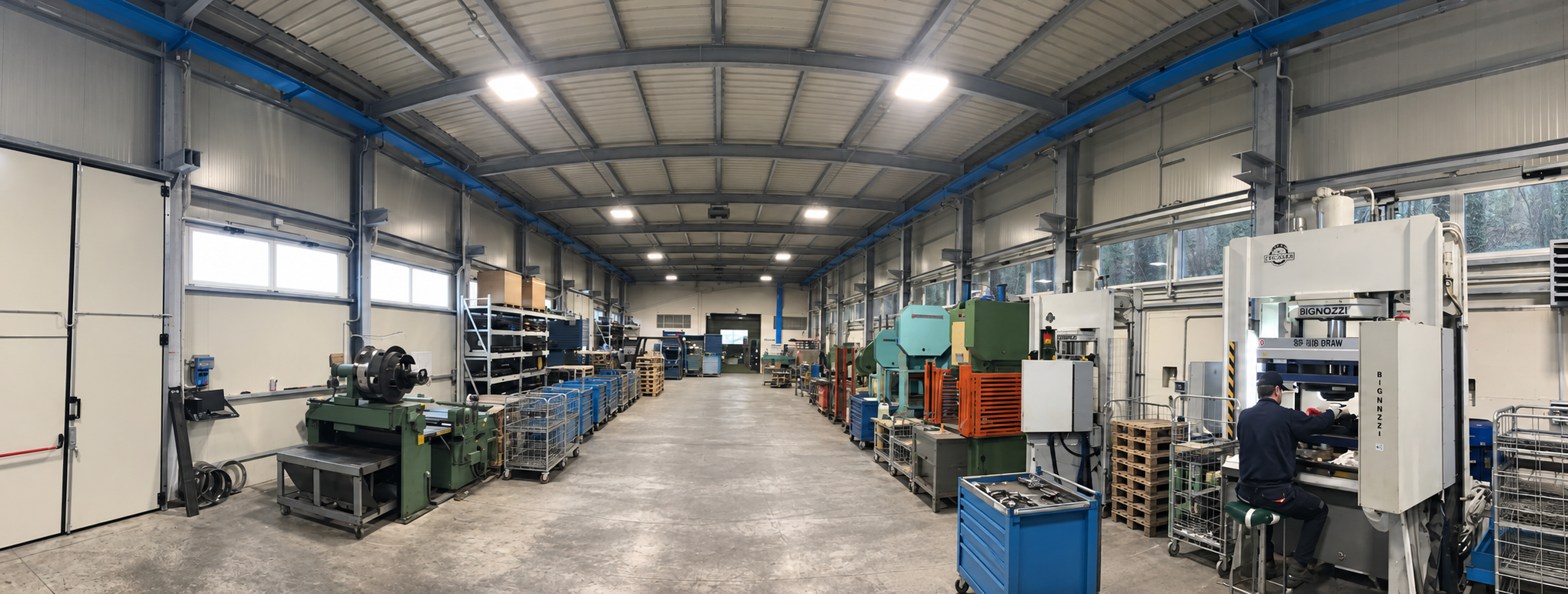 Il reparto produttivo Valeri con macchinari e lavorazione della lamiera